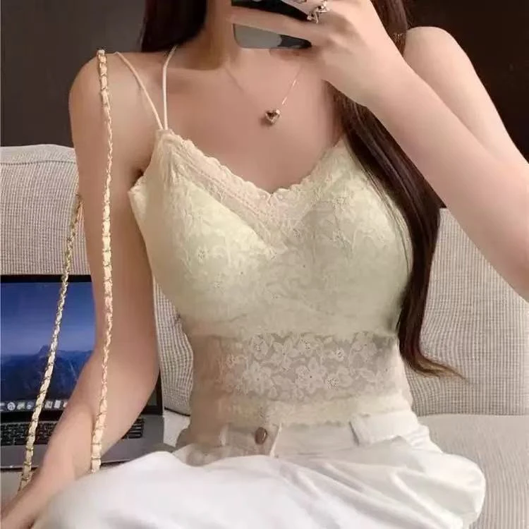 XQB 吊带蕾丝美背内搭带胸垫百搭设计感纯欲