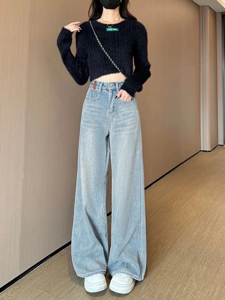 高腰宽松拖地直筒阔腿裤（瑕疵慎拍，不退换）