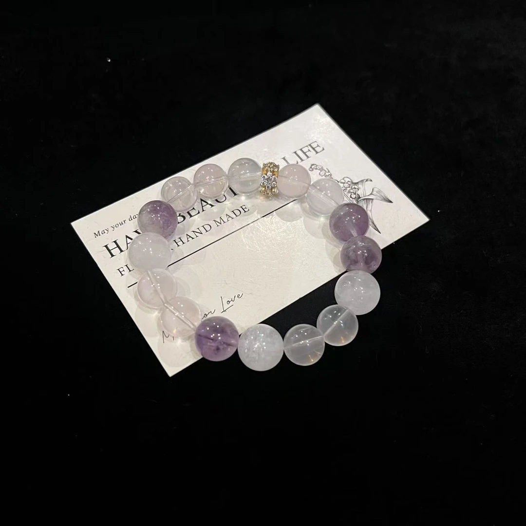 D753 11mm奶白晶+紫兔毛设计款手串 多样性发一