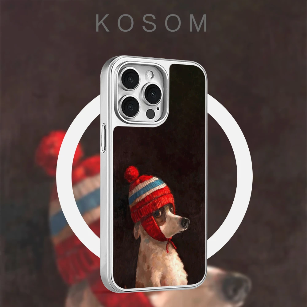 抽象帽子小狗磨砂磁吸电镀壳苹果16promax/15小众高级防摔17pro