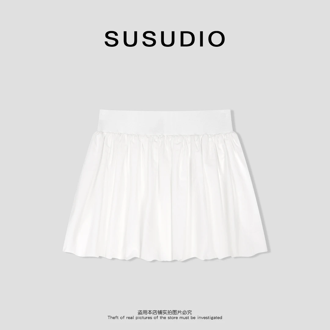 SUSUDIO 春夏设计感显腿长松紧腰蓬蓬花苞短裙40248