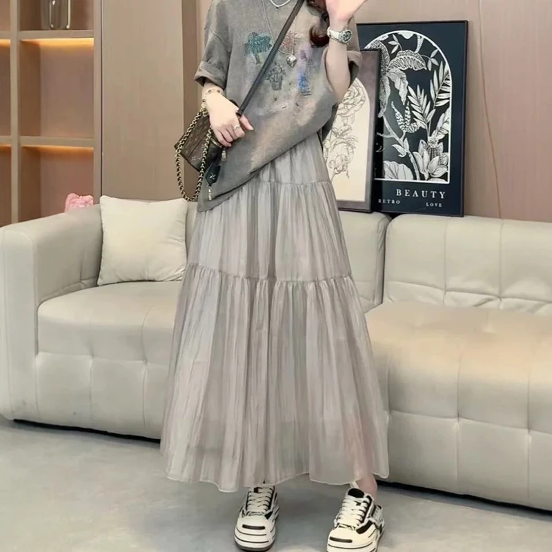 爆款高级感网纱半身裙女2025夏新款高腰显瘦显高时尚中长款A字裙