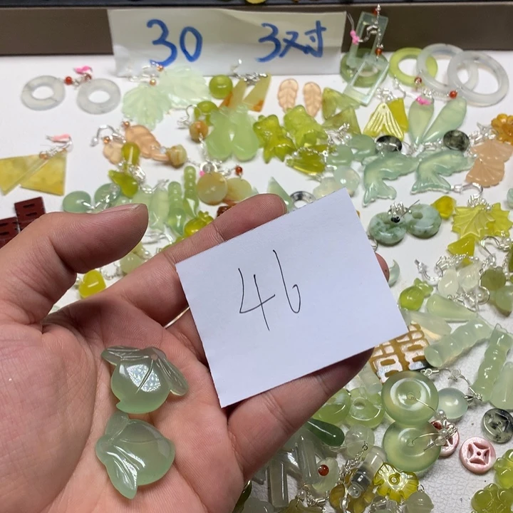 蛇纹石玉合金耳钉F****ღ