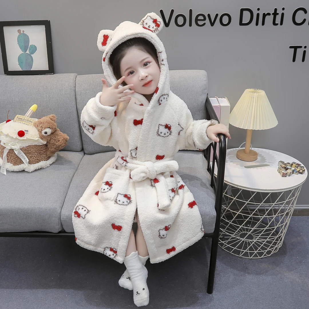 女童睡袍秋冬款法兰绒女孩宝宝睡衣家居服珊瑚绒冬季洗澡儿童浴袍