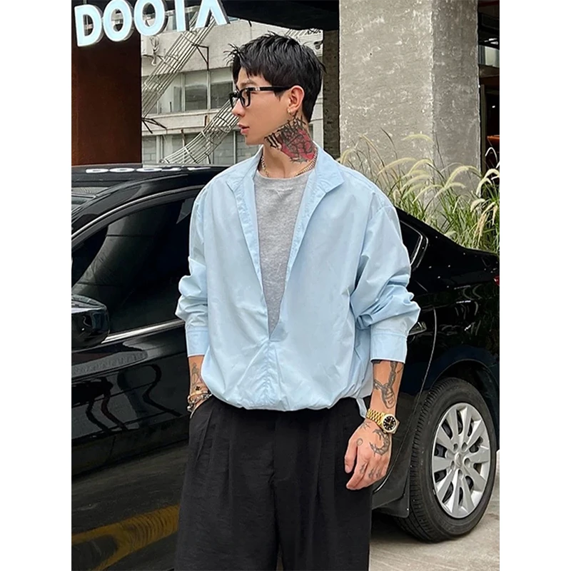 新贵老钱风假两件衬衫男夏季轻薄透气冰丝衬衣痞帅高级感外套