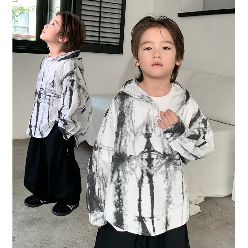 【青山不语】源源家童装男童长袖衬衫连帽衬衣中大童秋上衣秋1