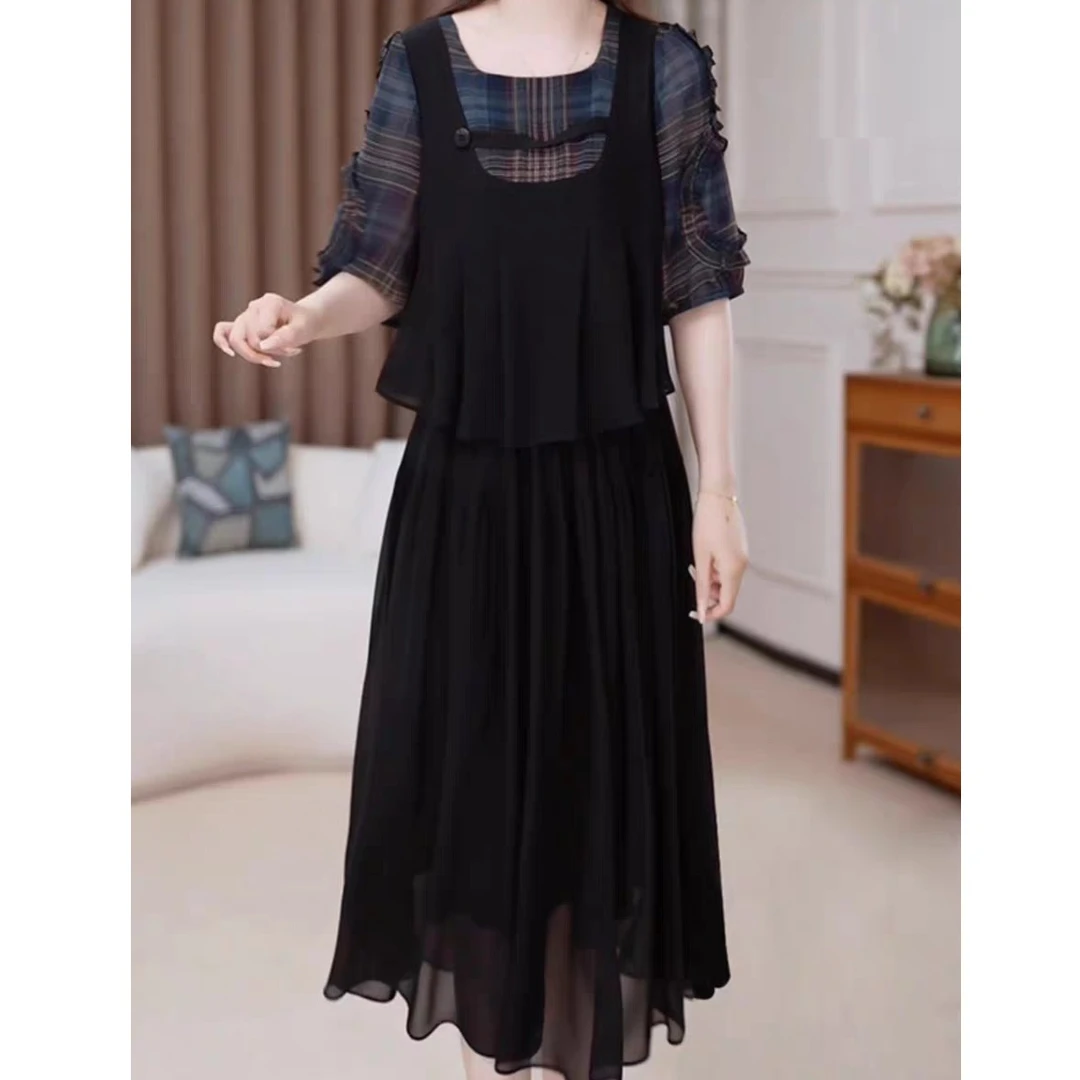 V6382  新款气质2025年时尚百搭连衣裙优雅显瘦收腰裙子