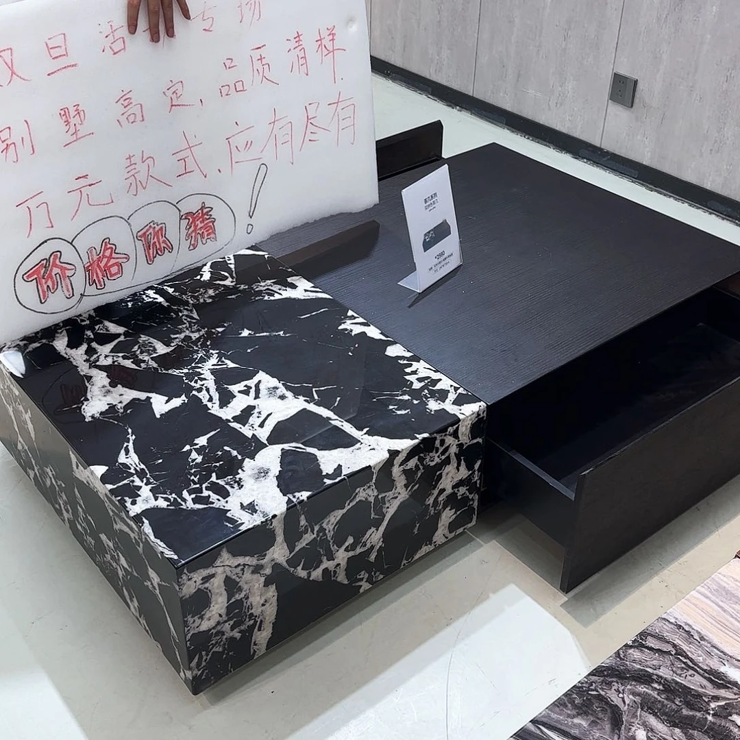 大理石落地茶几带双抽 运费自理