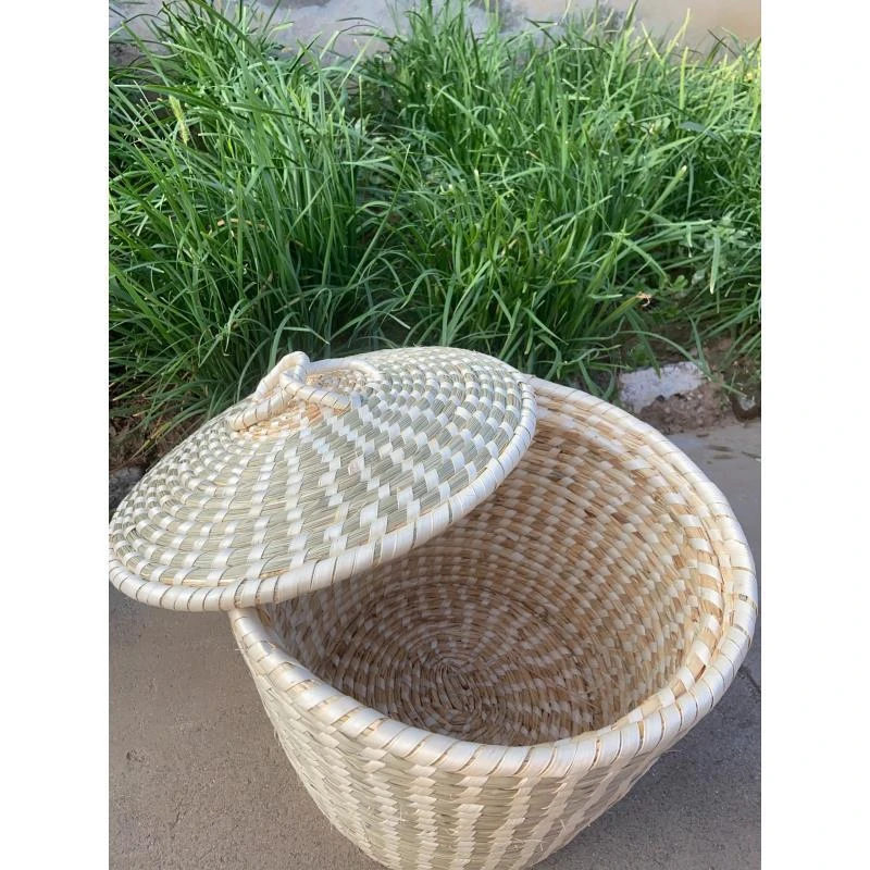 手工草编圆形编篮带盖子收纳篮馒头筐保温馍筐大饼筐火烧筐煎饼筐
