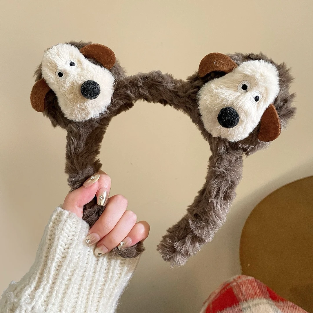 洗脸化妆毛绒头箍发箍卡通可爱猫咪KT小熊耳朵豹纹女卡通发饰摆摊