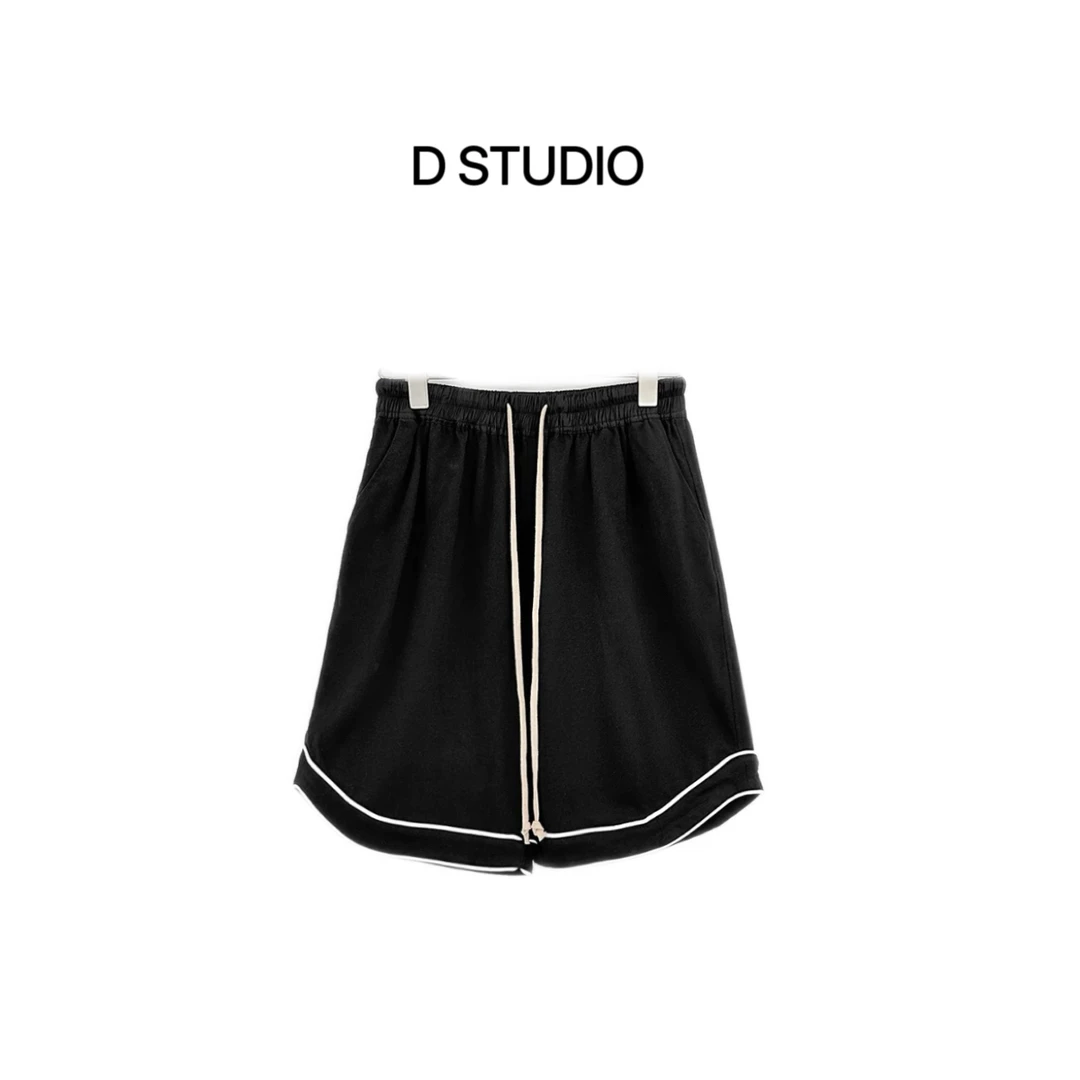 D STUDIO 黑色抽绳短裤 D2770