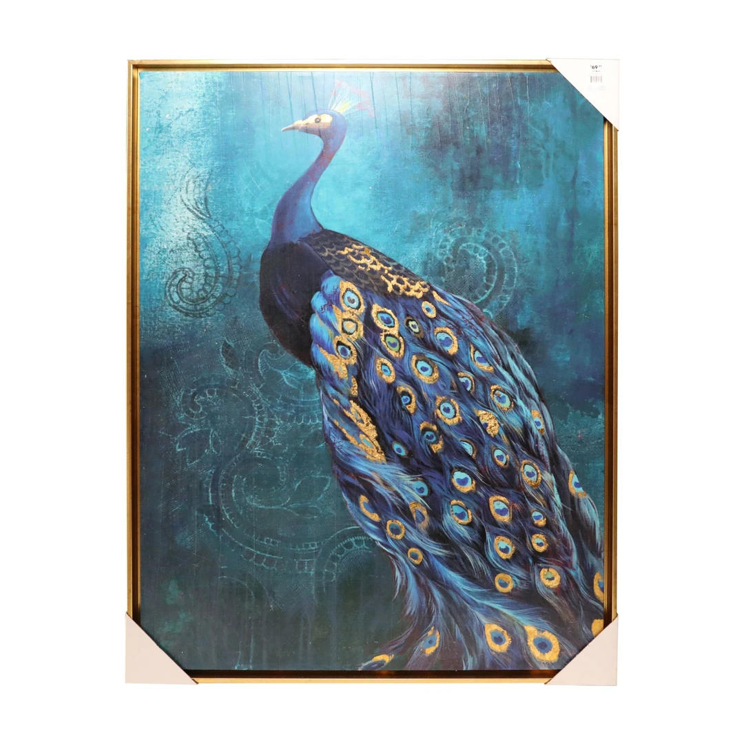 A7孔雀 实木框绷油画布机器喷绘 羽毛烫金 外框ps/塑料框64.5*85