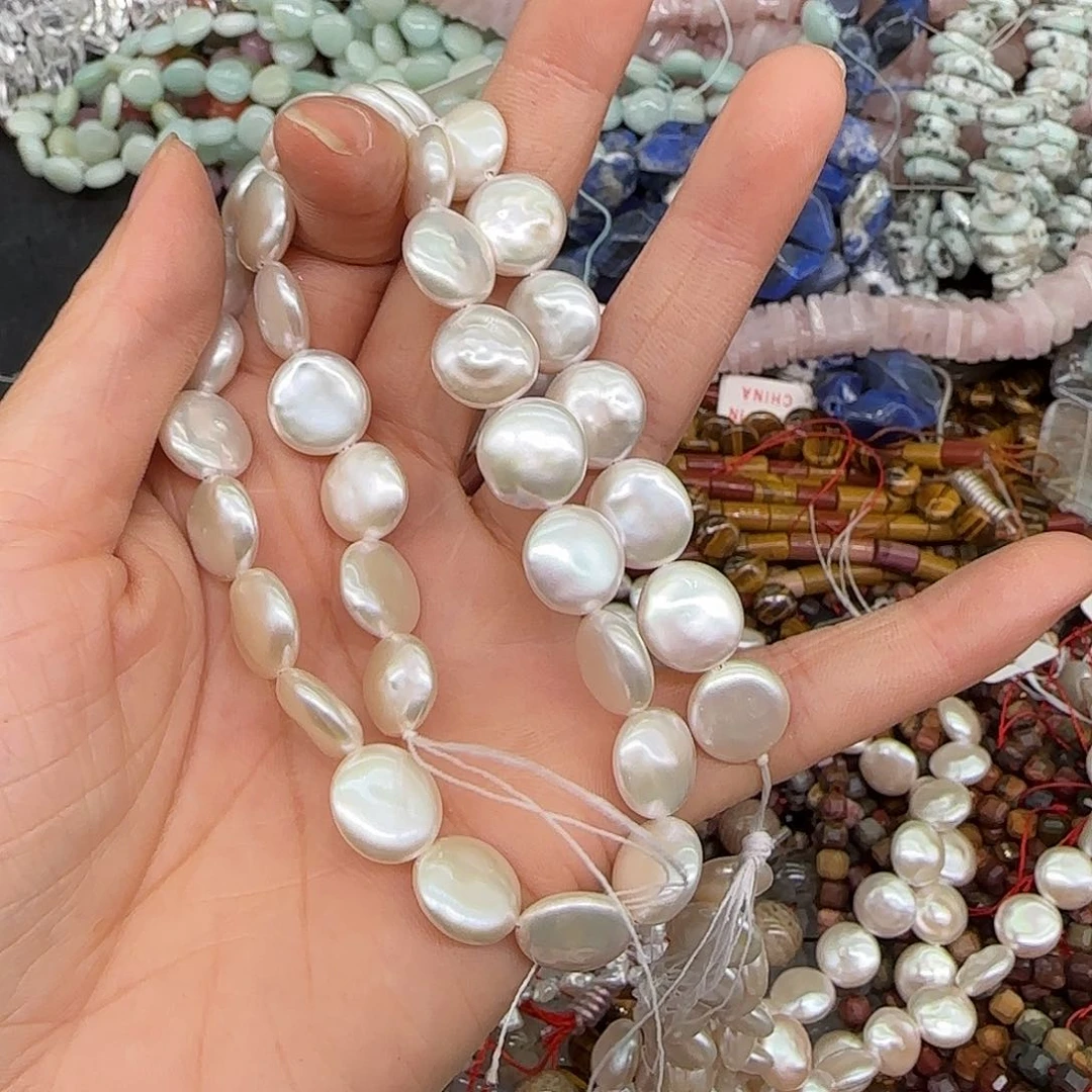 魔***姑玛瑙/玉髓合金珠宝半成品珍珠圆饼四82发一条