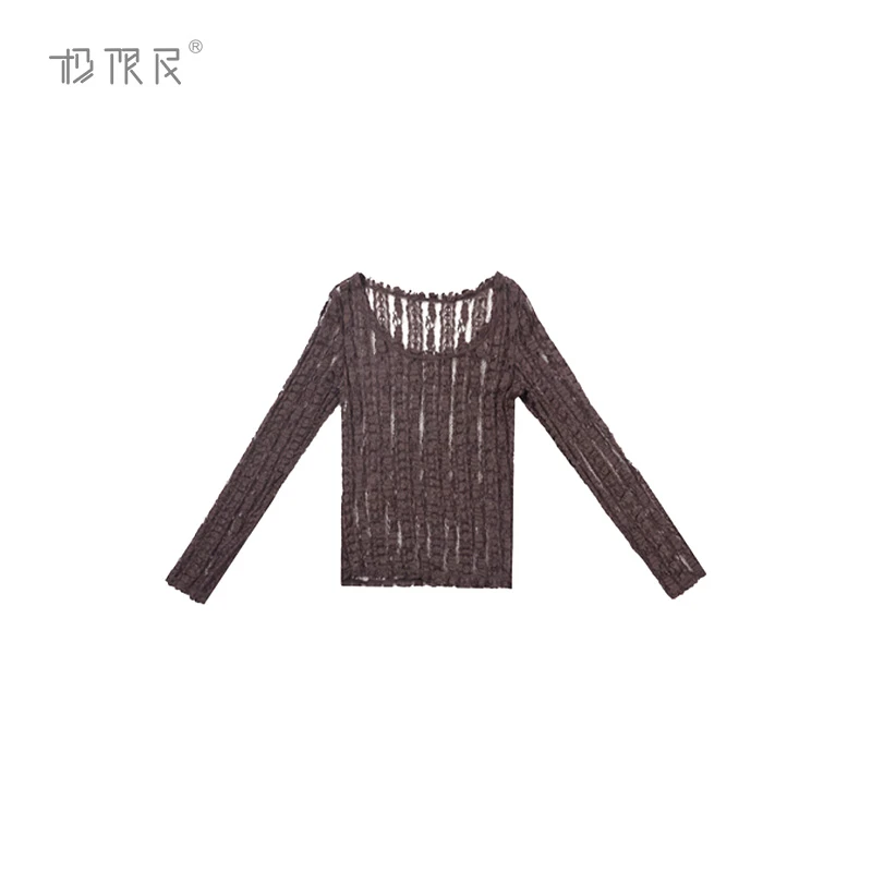 极限民《梦蕾》春季欧若风复古镂空半透视条纹蕾丝上衣F5102F0936