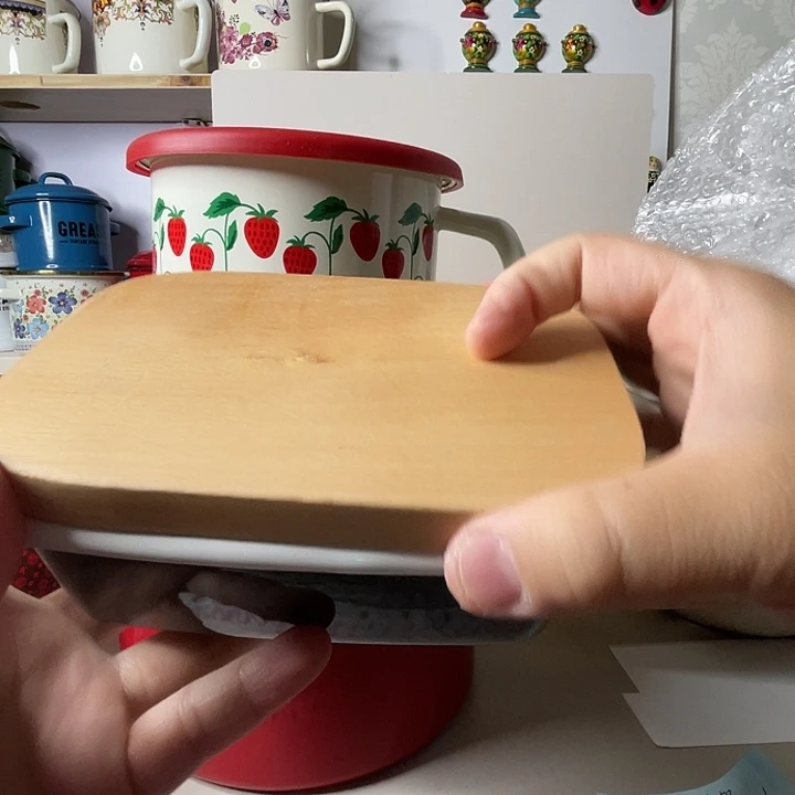 盖子款改性PCT进口瓷釉出口珐琅搪瓷果酱黄油盒15×10×5cm