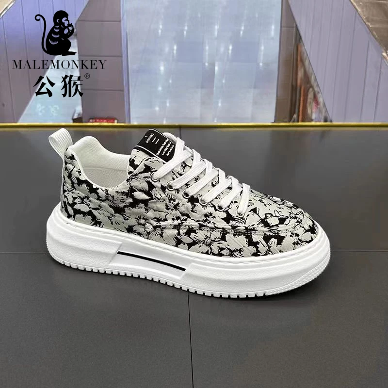 公猴正版男鞋夏季新款百搭运动帆布鞋子男款厚底增高休闲鞋-XY002