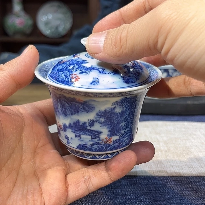盖碗瓷青花山水盖碗