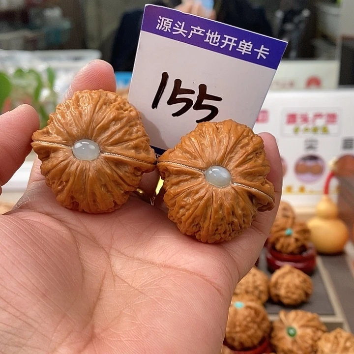 文玩核桃把件41银镶玉铁锤