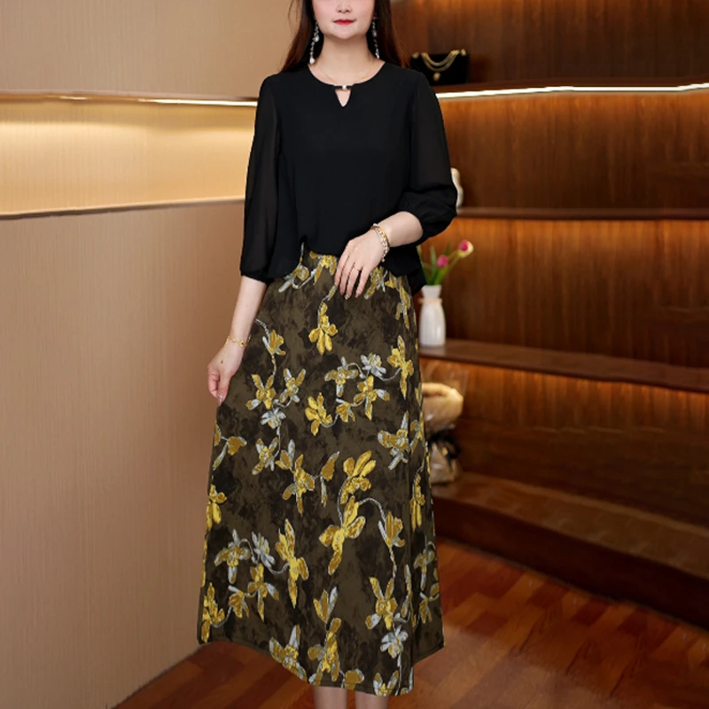 [假两件1]新款显瘦百搭连衣裙女中长款153