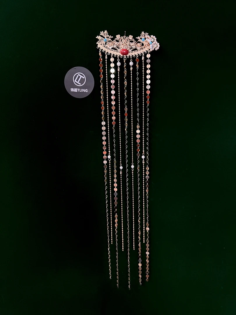 【松瑶】饰逅家原创长流苏后压一字夹国风景泰蓝发饰