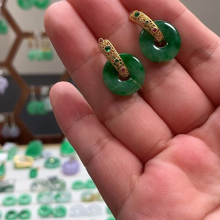 翡翠银S925镶嵌耳饰天然翡翠