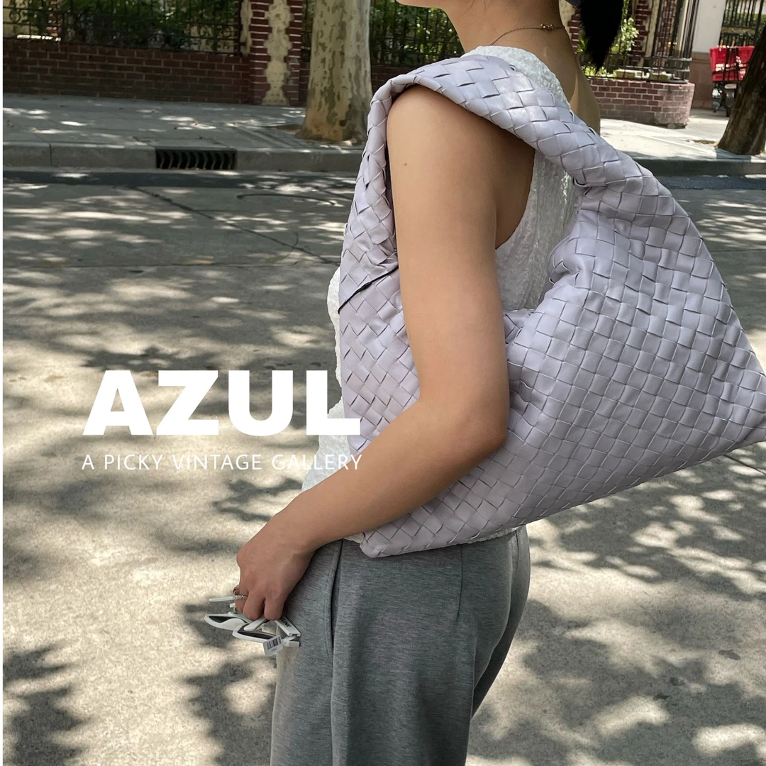 99新 BOTTEGA VENETA/葆蝶家 牡蛎紫牛皮编织Hop小号手提包 47691