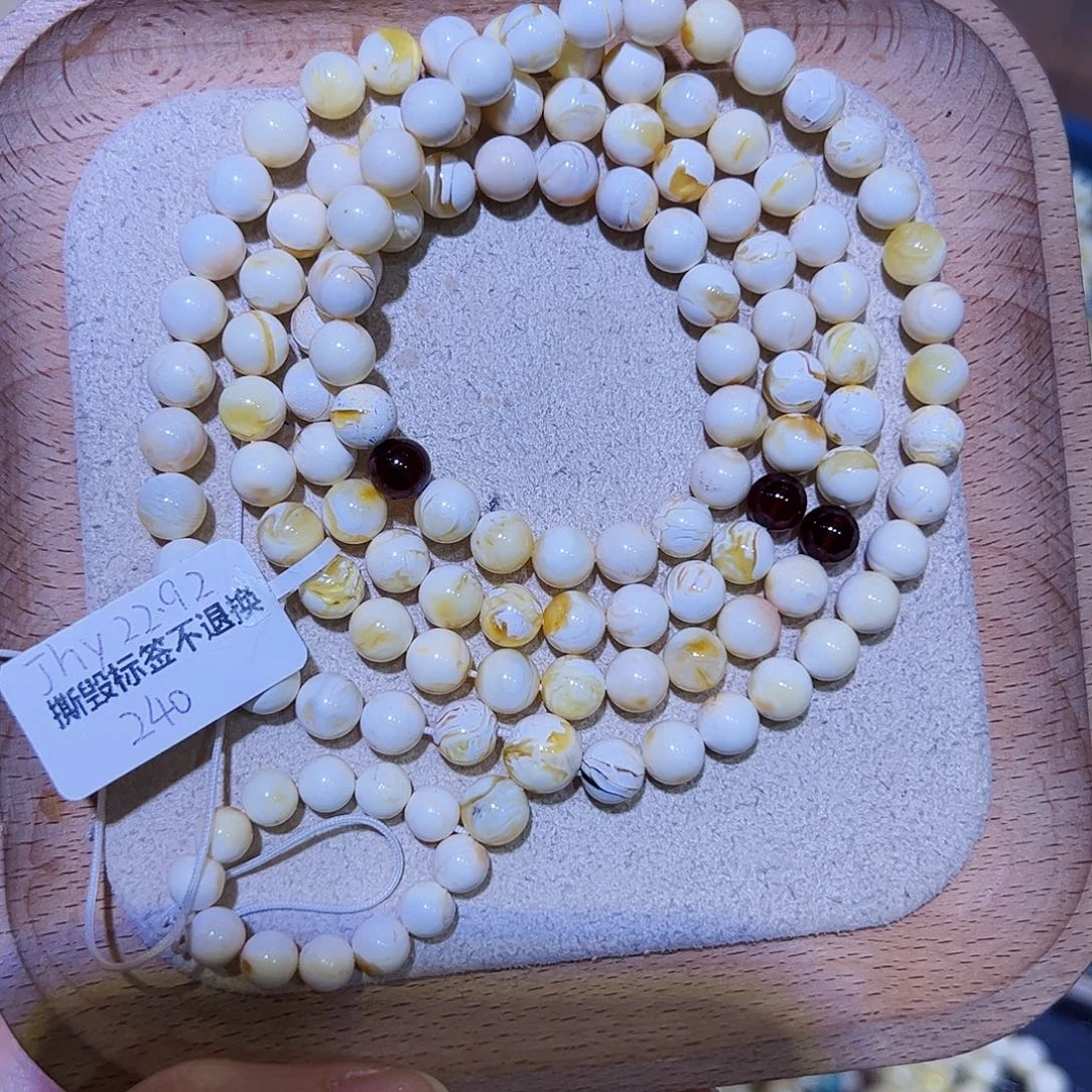 ****卷琥珀未镶嵌手链Jhy22.92 金瓷白沁色妖花佛珠108