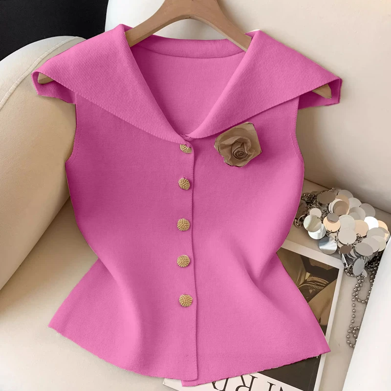 无袖冰丝马夹坎肩高级感小众复古V领薄背心夏季老钱风显瘦针织衫