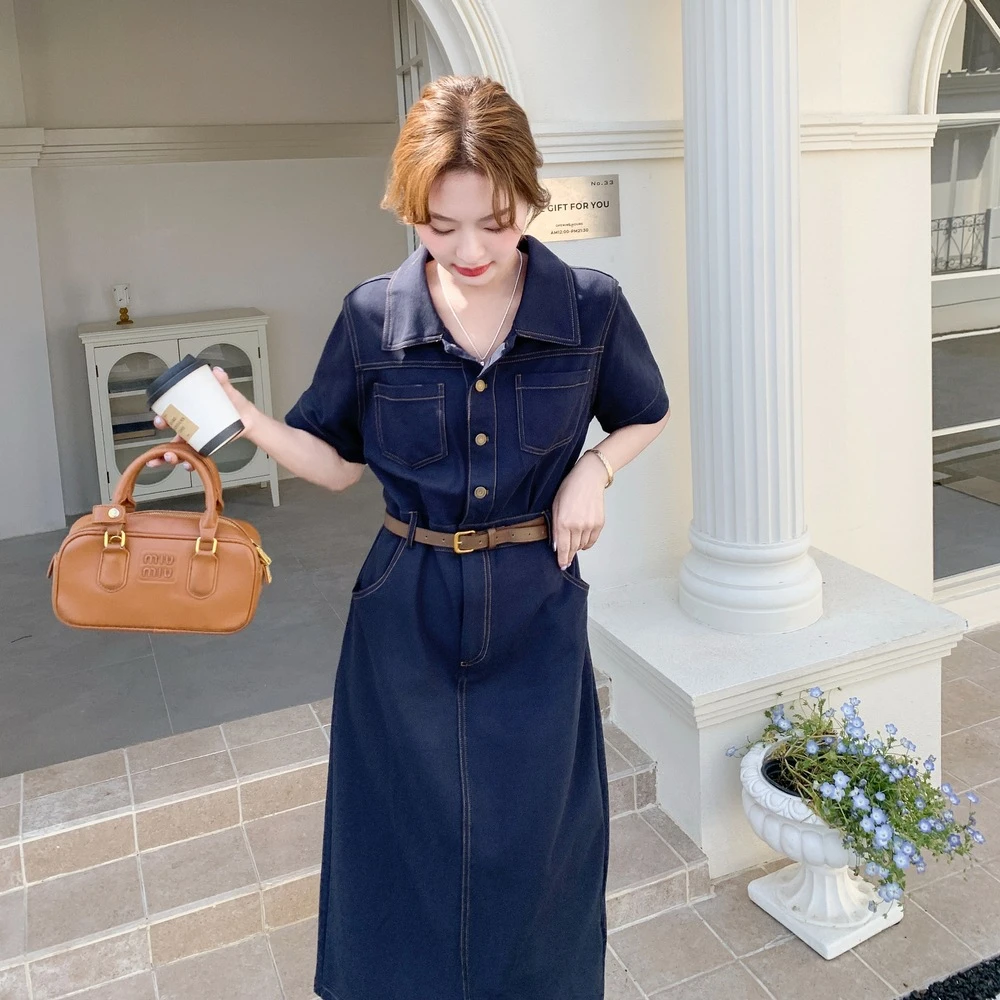 高级感气质牛仔连衣裙女夏新款超火简单大方轻奢简约百搭长裙显瘦