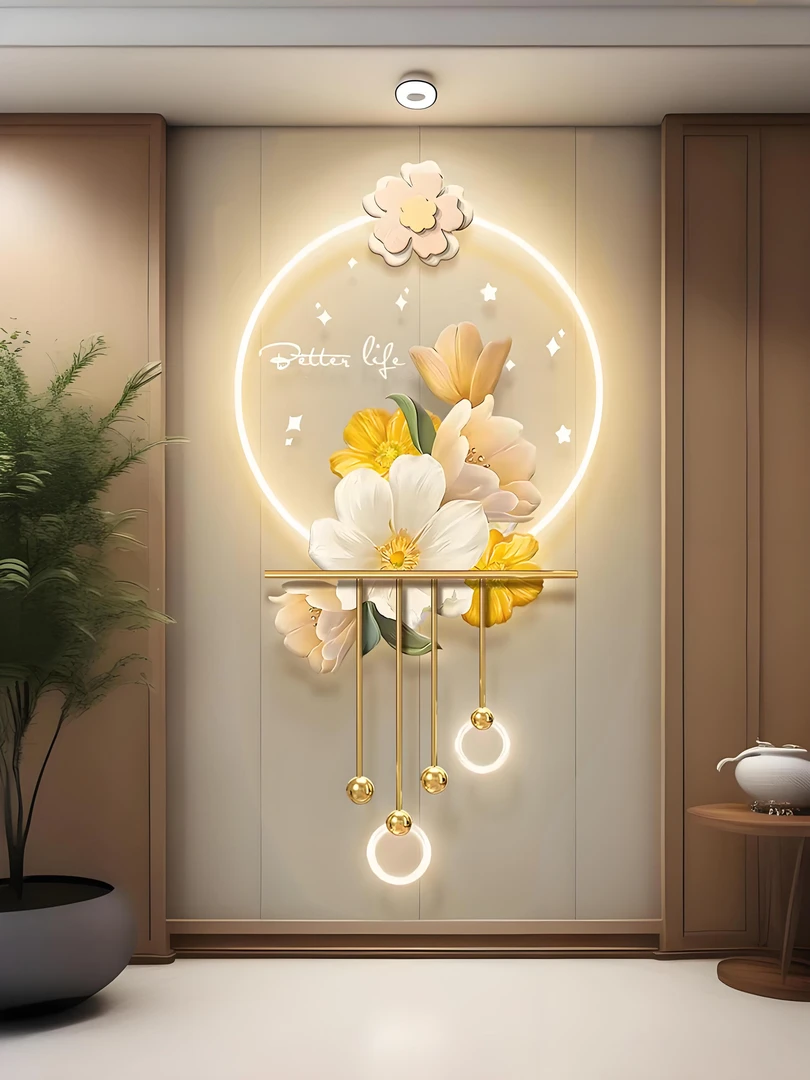奶油风一路生花玄关装饰画入户走廊背景墙壁画花朵时尚创意挂画