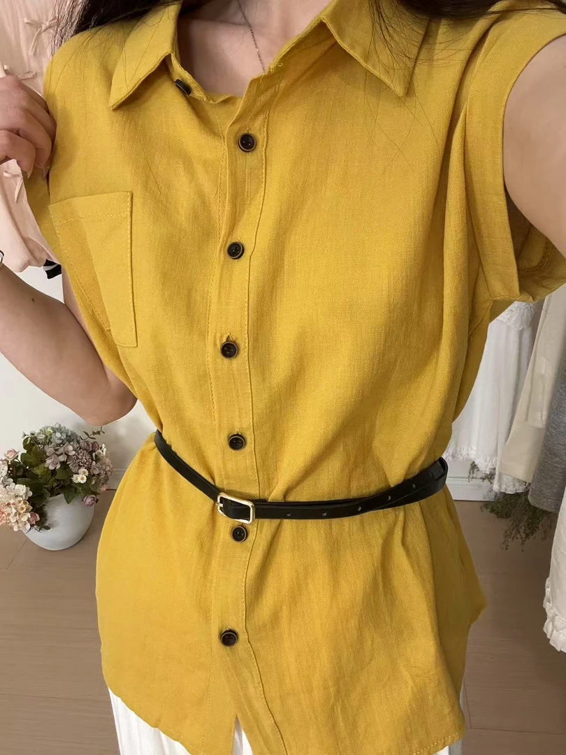 85050 韩系Polo领短袖衬衫配腰带