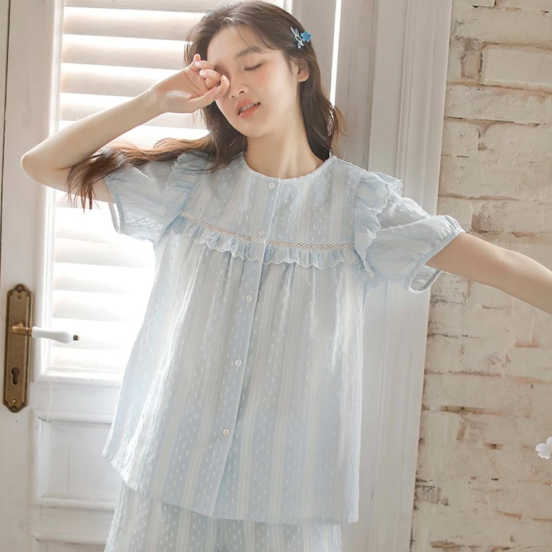 睡衣女款爆款2025新款夏季短袖短裤夏天纯棉外出可外穿家居服流行