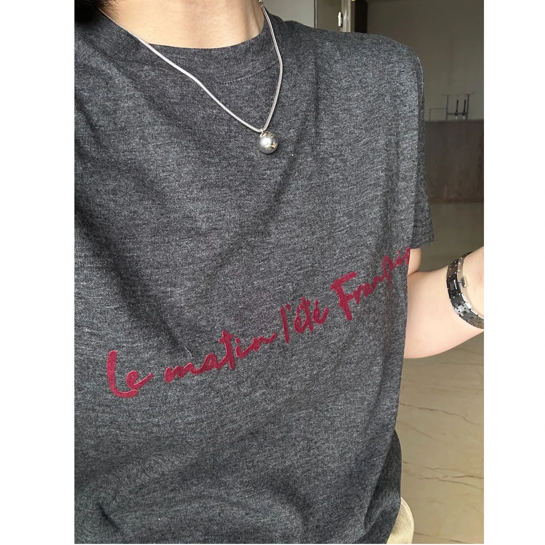 《春色》春夏圆领植绒字母休闲百搭短袖女