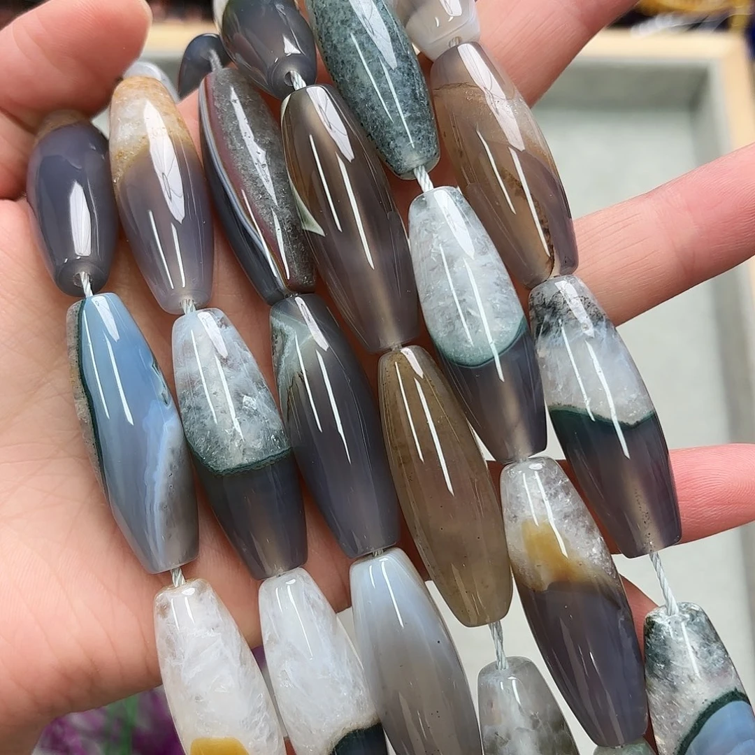 玛瑙/玉髓未镶嵌珠宝半成品14×20共生玛瑙天天珠一条