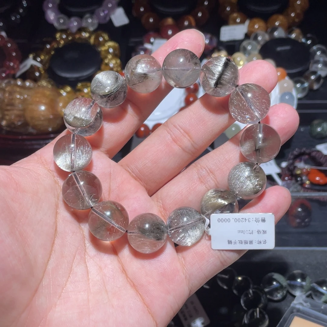 水晶手链未镶嵌16mm黑银钛手链单圈