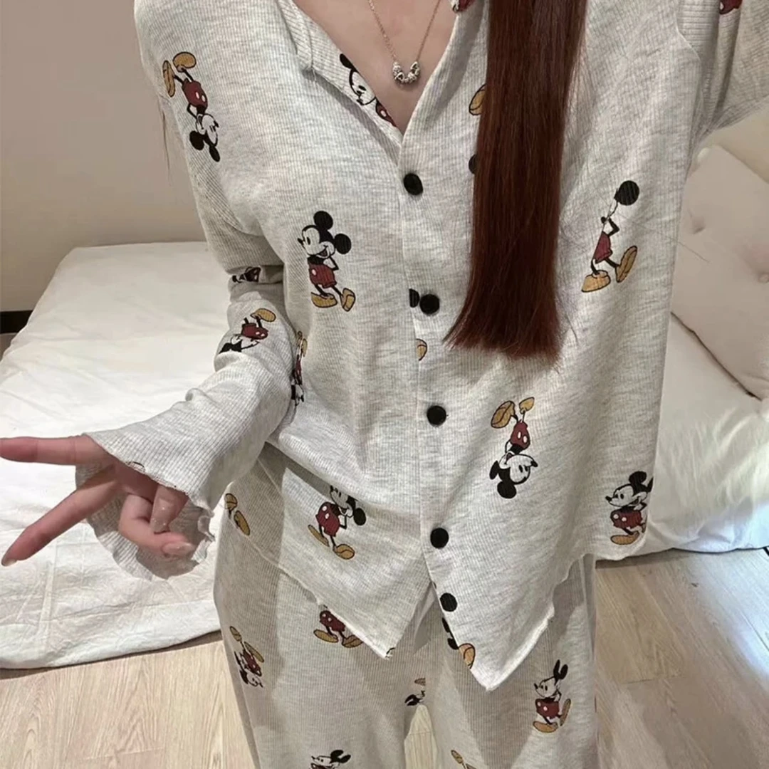 【带胸垫】春秋洋气新款甜美睡衣两件套可外穿家居服-3342