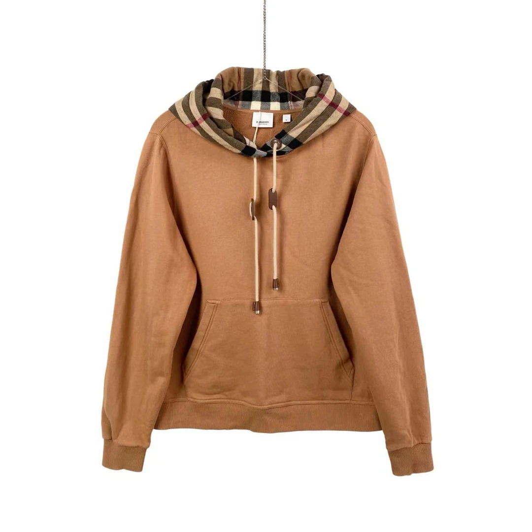 99新 BURBERRY/博柏利  aa1428 格纹拼接连帽抽绳长袖卫衣 m码