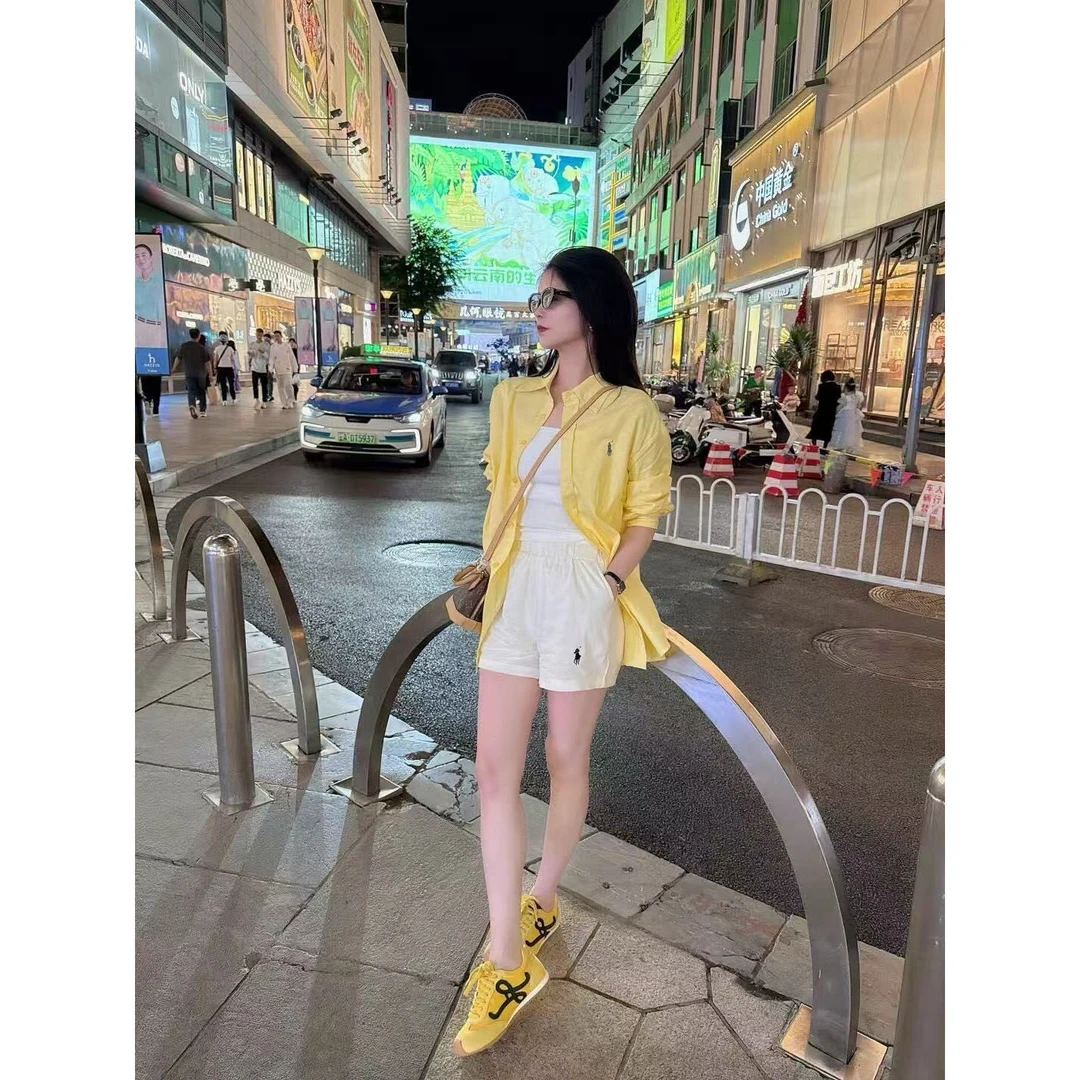 2025夏季新款法式 小马刺绣亚麻防晒衬衫百搭白色休闲短裤两件套