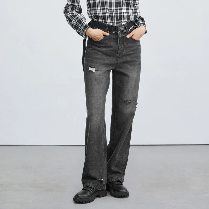 【粉丝专享】夏季时尚设计感小众磨破休闲百搭牛仔裤S222Z0824