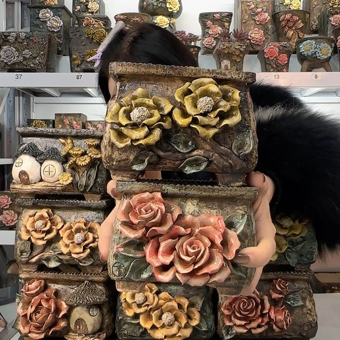 红陶～*青默花器麦饭石花盆