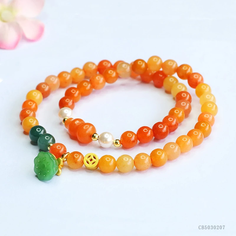 金丝玉好运莲莲双圈手串A1029