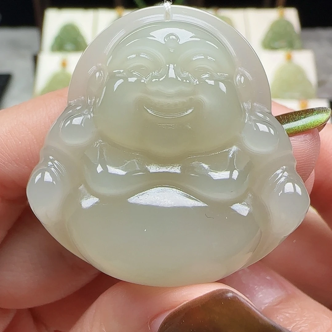 和田玉18K金镶嵌吊坠(赠链)
