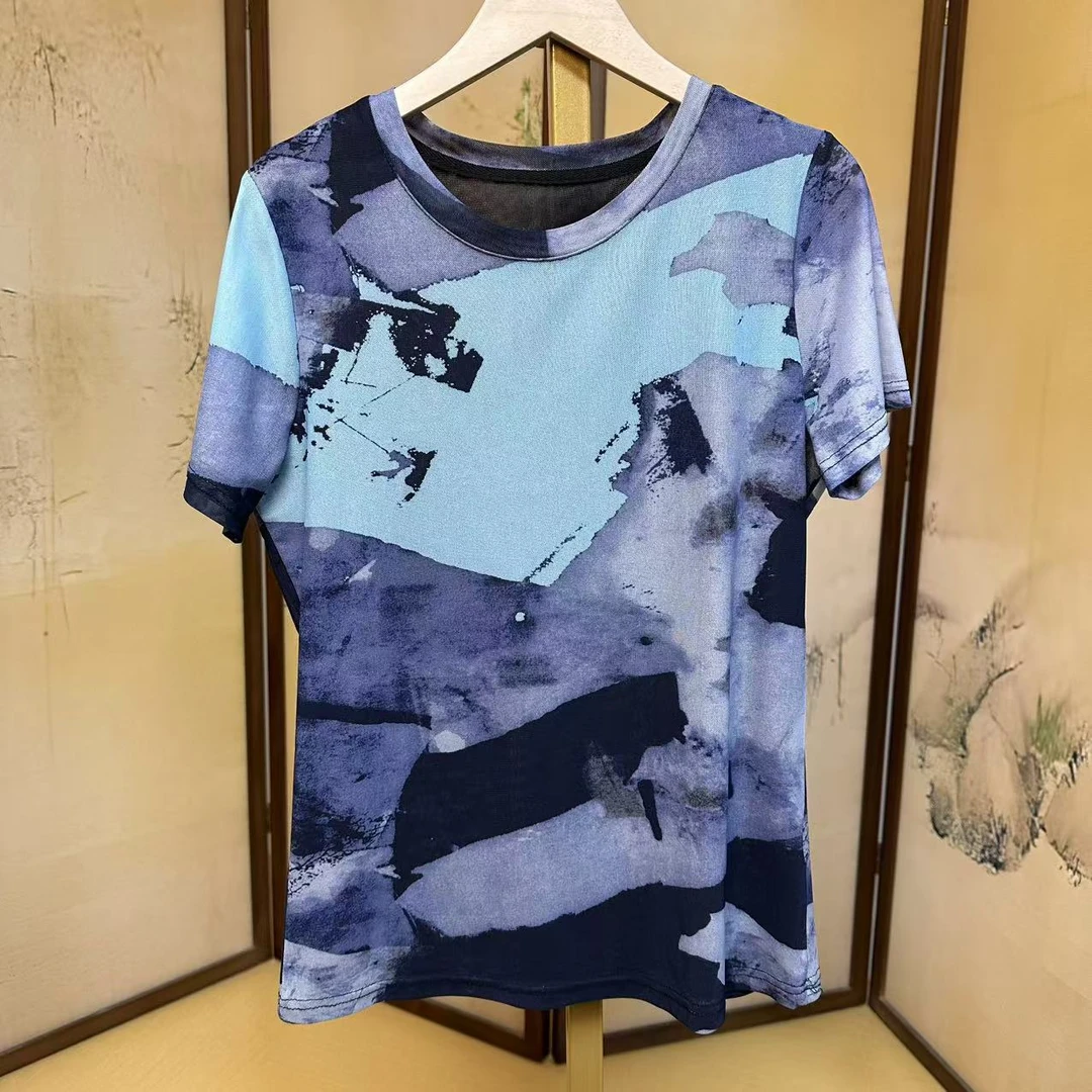 夏季新款冰蓝透气T恤