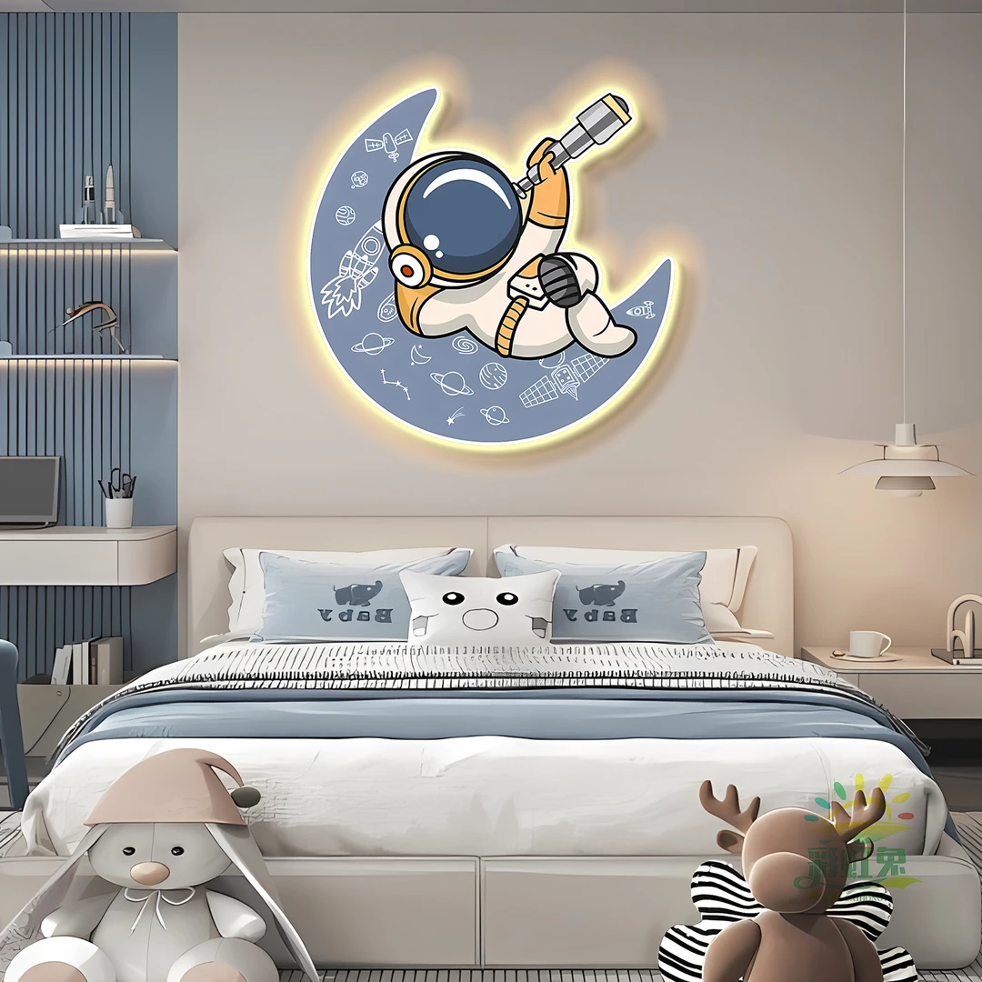 宇航员儿童房装饰画时尚潮流男孩女孩卧室床头氛围灯卡通墙壁灯画