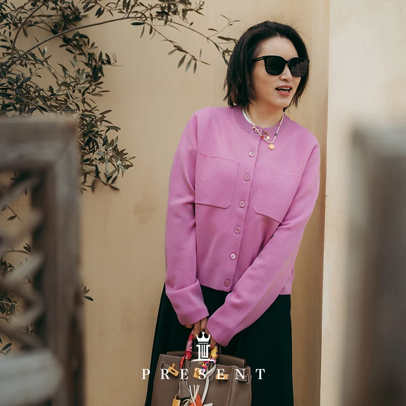 老宝娘家丨J*C匠心美丽诺羊毛圆领小香风长袖针织开衫25春新款