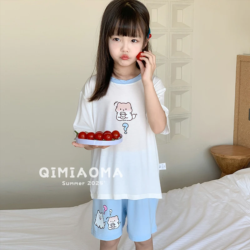【闭眼入】夏季韩国新款莫代尔儿童睡衣女童空调服短袖短裤两件套