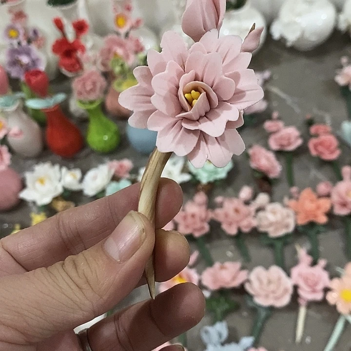 瓷片纯手工陶瓷花摆件瑕