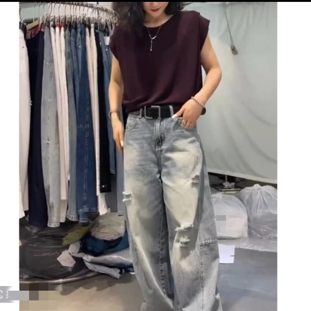 y时尚女装新款简约百搭坎肩阔脚T恤