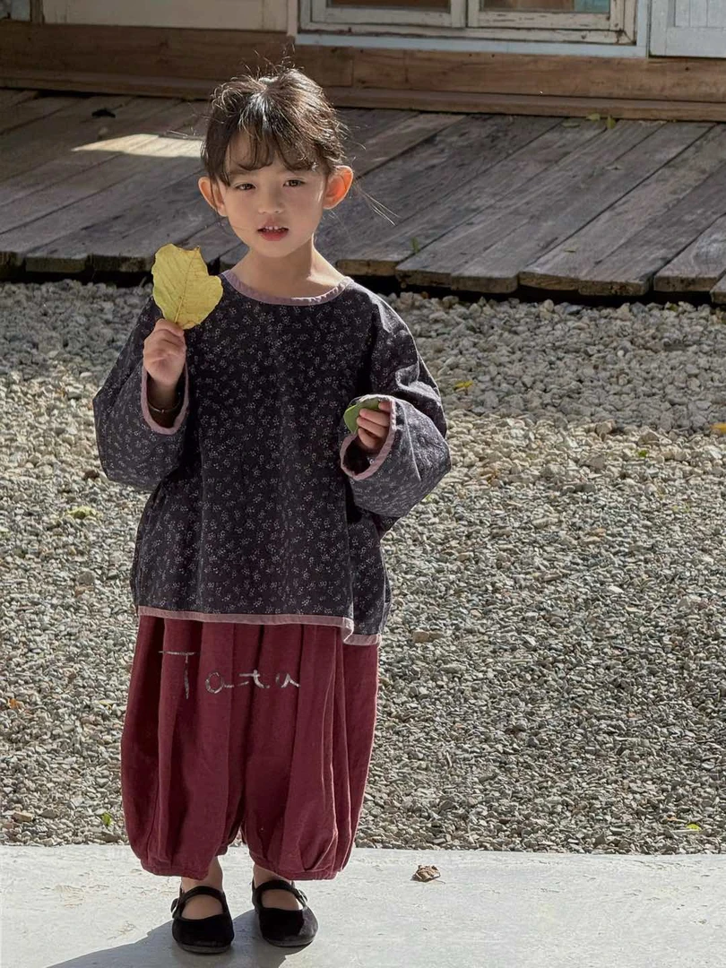 儿童复古日韩系碎花上衣