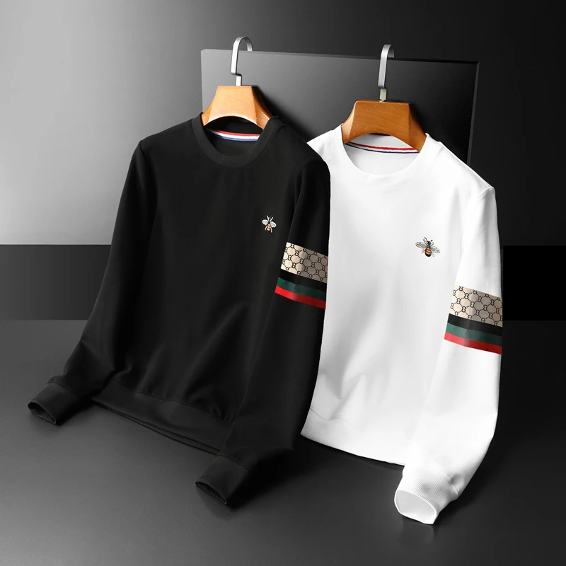 萨尔布勒斯秋季时尚潮流圆领卫衣男士蜜蜂刺绣欧货大码长袖打底衫